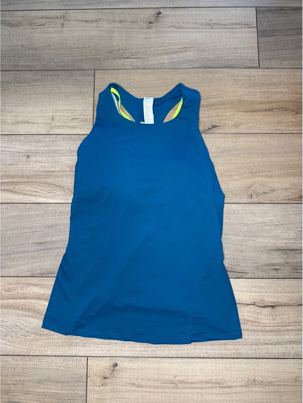 Fabletics Medium Teal Racerback Athletic Tank Top Neon Strappy Built In Bra